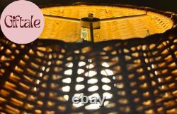 Vintage Style Lamp Shade with Handmade Woven Rattan Top, Fringe Trim, Traditiona