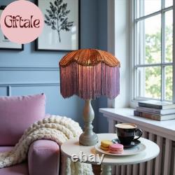 Vintage Style Lamp Shade with Handmade Woven Rattan Top, Fringe Trim, Traditiona