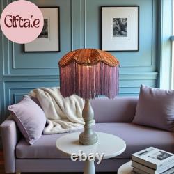 Vintage Style Lamp Shade with Handmade Woven Rattan Top, Fringe Trim, Traditiona