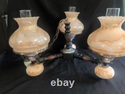 Vintage Swirled Amber Slag Glass Hurricane Chandelier 3 Arm