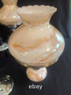 Vintage Swirled Amber Slag Glass Hurricane Chandelier 3 Arm