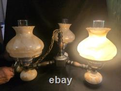 Vintage Swirled Amber Slag Glass Hurricane Chandelier 3 Arm