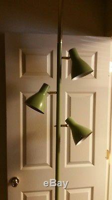 Vintage TENSION POLE Floor LAMP 3 Perforated Shades AVOCADO Green Space Age MSM