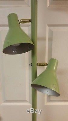 Vintage TENSION POLE Floor LAMP 3 Perforated Shades AVOCADO Green Space Age MSM