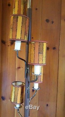 Vintage TENSION POLE Floor LAMP 5 LIGHT 60s 70s Mid Century 8 Ceiling WithSHADES
