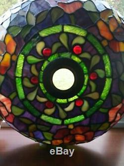 Vintage TIFFANY STYLE STAINED GLASS Lamp Shade Jeweled Multi Color Jade 16 X 5