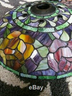 Vintage TIFFANY STYLE STAINED GLASS Lamp Shade Jeweled Multi Color Jade 16 X 5