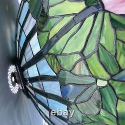 Vintage TIFFANY STYLE Stained Glass Lamp Shade Pink & Purple Floral 23