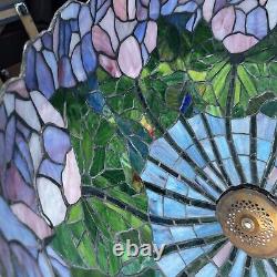 Vintage TIFFANY STYLE Stained Glass Lamp Shade Pink & Purple Floral 23