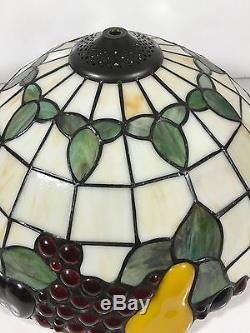 Vintage TIFFANY STYLE Stained Leaded Glass Fruit Lamp Shade Light Fixture 16
