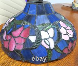 Vintage TIFFANY Style Stained Glass Slag Leaded Lamp Shade FLOWERS