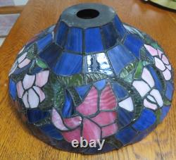 Vintage TIFFANY Style Stained Glass Slag Leaded Lamp Shade FLOWERS