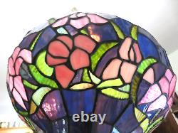 Vintage TIFFANY Style Stained Glass Slag Leaded Lamp Shade FLOWERS