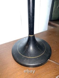 Vintage TOLE 20 Black & Gold Metal Table Desk LAMP Shade & Glass Diffuser