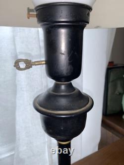 Vintage TOLE 20 Black & Gold Metal Table Desk LAMP Shade & Glass Diffuser