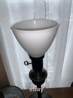 Vintage TOLE 20 Black & Gold Metal Table Desk LAMP Shade & Glass Diffuser