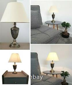 Vintage Table Lamp Antique Brass Bedside Lounge Light Lamps Cotton Shade 44x31cm