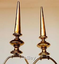 Vintage Tall Pair Ethan Allen Candlestick Table Lamps Brass With Original Shades