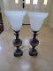 Vintage Tall Pair Of Bronze Lamps With Murano Glass Shades Lighting Elegant