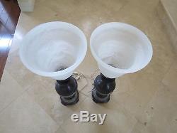 Vintage Tall Pair of Bronze Lamps with Murano Glass Shades Lighting ELEGANT