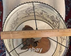 Vintage Tandy Leather RANCHO Saddle Lamp withCattle Round Up Plastic Lamp Shade