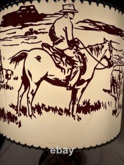 Vintage Tandy Leather RANCHO Saddle Lamp withCattle Round Up Plastic Lamp Shade