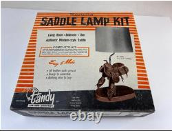Vintage Tandy Leather RANCHO Saddle Lamp withCattle Round Up Plastic Lamp Shade