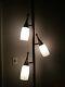 Vintage Tension Pole Floor Lamp Brass & Wood Works 3 Way Lights Glass Shades Mcm