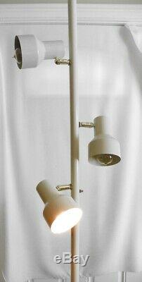 Vintage Tension Pole Lamp, 3 Metal Cones Shades White Unique Retro 1970's, 3 Way