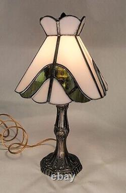 Vintage Tiffa-Mini Tiffany Lamp Base Stained Glass Shade, 12 Pink/Green #9583