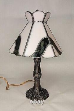 Vintage Tiffa-Mini Tiffany Lamp Base Stained Glass Shade, 12 Pink/Green #9583