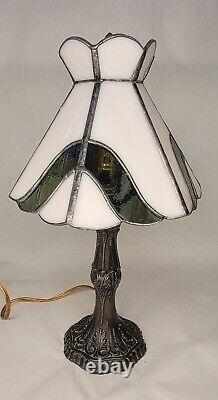 Vintage Tiffa-Mini Tiffany Lamp Base Stained Glass Shade, 12 Pink/Green #9583