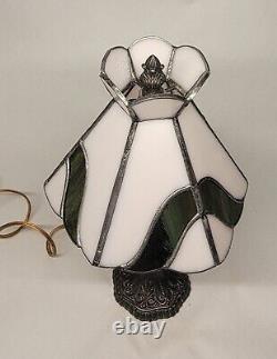 Vintage Tiffa-Mini Tiffany Lamp Base Stained Glass Shade, 12 Pink/Green #9583