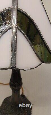 Vintage Tiffa-Mini Tiffany Lamp Base Stained Glass Shade, 12 Pink/Green #9583