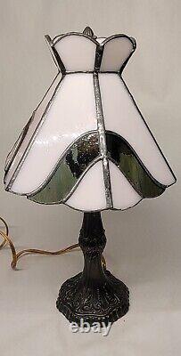 Vintage Tiffa-Mini Tiffany Lamp Base Stained Glass Shade, 12 Pink/Green #9583