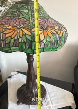 Vintage Tiffany Meyda Glass Shade With Dual Socket Lamp Base 25