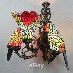 Vintage Tiffany Stained Glass Double Parrots Shades Wall Lamp Fixture Lighting
