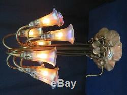 Vintage Tiffany Studios Ten Light Lily Lamp with Ten Contemporary Art Glass Shades