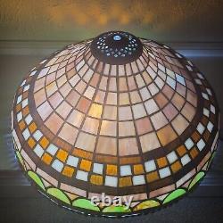 Vintage Tiffany Style 16x8 Leaded Slag Glass Stained Glass Large Lamp Shade