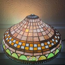 Vintage Tiffany Style 16x8 Leaded Slag Glass Stained Glass Large Lamp Shade
