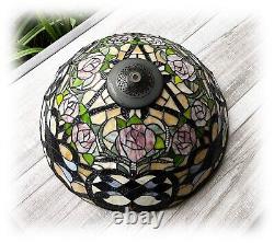 Vintage Tiffany Style Arts Crafts Roses Stained Glass Ceiling Shade Pendant 20