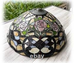 Vintage Tiffany Style Arts Crafts Roses Stained Glass Ceiling Shade Pendant 20