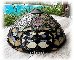 Vintage Tiffany Style Arts Crafts Roses Stained Glass Ceiling Shade Pendant 20