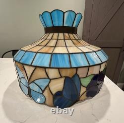 Vintage Tiffany Style Ceiling Lamp Blue Tan Green Butterfly Flower 18.25D 13H