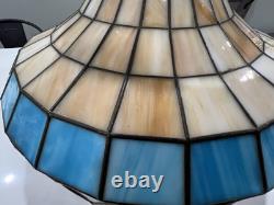 Vintage Tiffany Style Ceiling Lamp Blue Tan Green Butterfly Flower 18.25D 13H