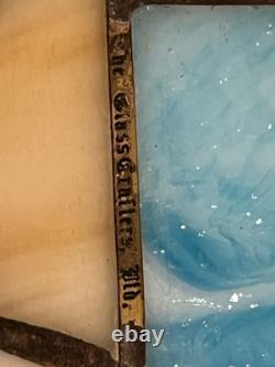 Vintage Tiffany Style Ceiling Lamp Blue Tan Green Butterfly Flower 18.25D 13H