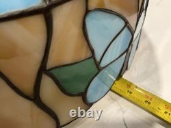 Vintage Tiffany Style Ceiling Lamp Blue Tan Green Butterfly Flower 18.25D 13H