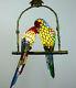 Vintage Tiffany Style Ceiling Light Stained Glass Parrot 2 Bird Shade Chandelier