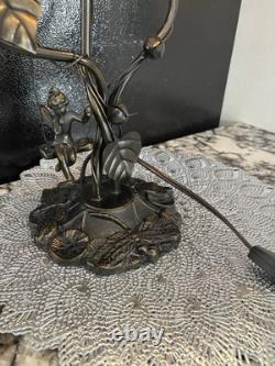 Vintage Tiffany Style Girl On Swing Lamp 3 Arm Frosted Glass Pink Tulip Shades