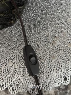 Vintage Tiffany Style Girl On Swing Lamp 3 Arm Frosted Glass Pink Tulip Shades